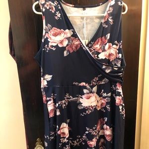 It has pockets!! Navy and Pink Floral Faux Wrap Dress - XL - NWT